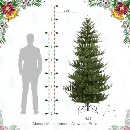 Glitzhome 7.5ft Prelit Christmas Tree, Artificial Christmas Tree with 500 Warm White and Multi-Color LEDs, Green Upward Slim Fir Xmas Tree, Vibrant Ascend Evergreen w/Metal Stand and Remote Control