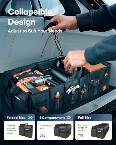 HOTOR Trunk Organizer - Foldable Car Organizer for SUVs & Sedans Storage