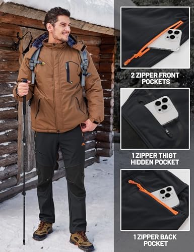 TACVASEN Men's Snow Ski Pants Winter Fleece Lined Water Resistant Insulated