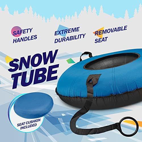 Slippery Racer Heavy Duty Commercial Grade Inflatable Snow Tube with Cover and Rope, PVC Bottom, 44"-Blue