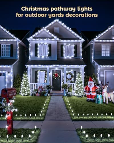 Christmas Pathway Lights Outdoor, 51.4 Ft 40 Bulbs C9 Lights Pure White