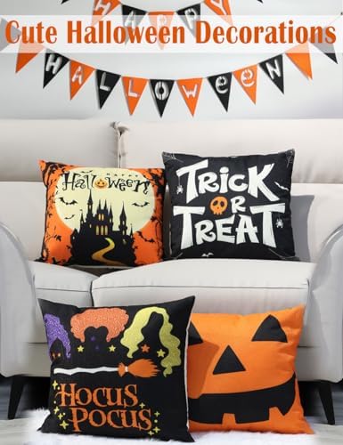 multiwins Halloween Pillow Covers 16x16 4Pcs Double-Sided with 8 Patterns