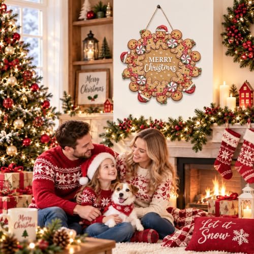 Gingerbread Christmas Decorations Merry Christmas Wreath Wooden Sign