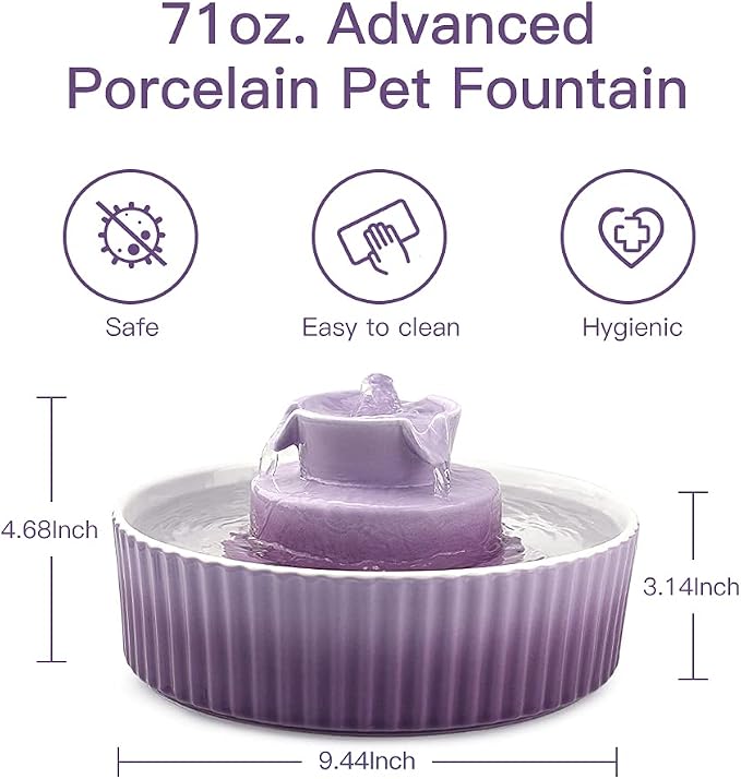 Cat Water Fountain: Cepheus Pet Drinking Fountain-2.1L/71oz Cat Fountain-Automatic Water Fountain for Cats and Dogs with with Ultra-Quiet Pump(Purple)