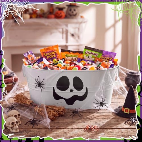 Zonon 2 Pack Halloween Galvanized Buckets, 4 Gal Halloween Candy Bowl