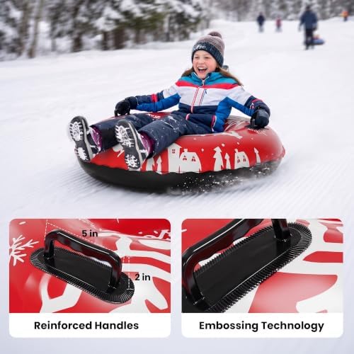 ZIZZ Inflatable Snow Tubes for Kids Adults Sledding 48" Large Heavy Duty