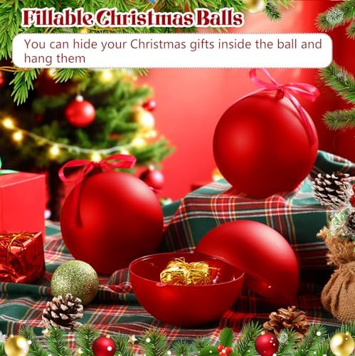 Weysat 4 Pcs Large Fillable Christmas Ball Ornaments, Matte Red, 6 Inch