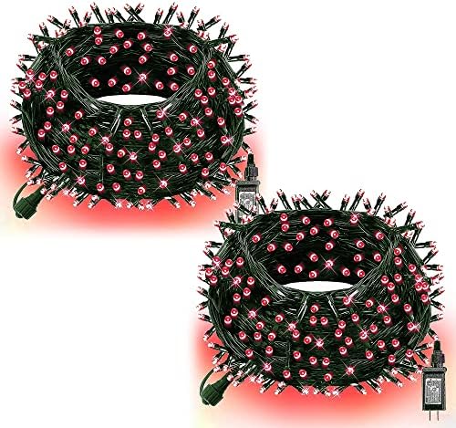 Dazzle Bright Christmas String Lights, 132FT 400 LED Connectable Green Wire 8 Modes String Lights, Waterproof Christmas Lights for Indoor Outdoor Patio Party Wedding Decorations, Red