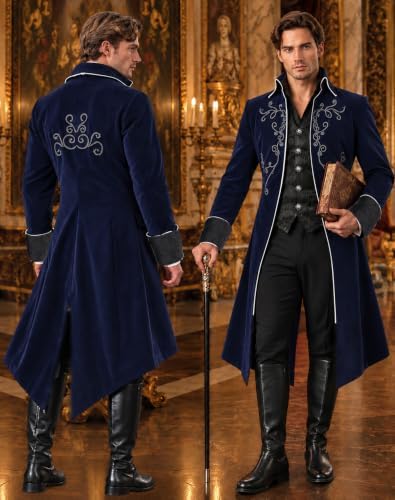 SIAEAMRG Mens Renaissance Pirate Halloween Costume Vampire Jackets Tailcoat