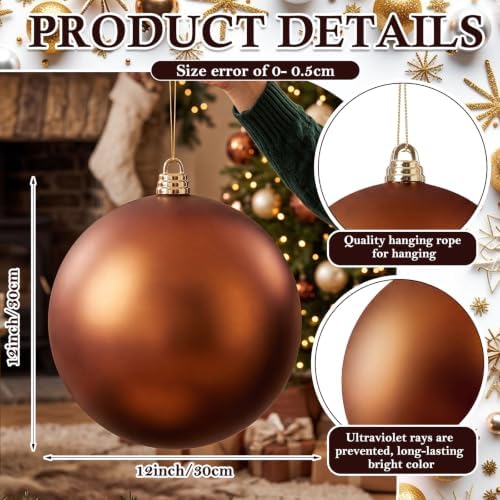 Threan 12 Inch Large Chocolate Brown Matte Christmas Ball Ornaments