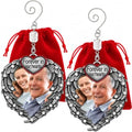 Memorial Photo Ornaments Set of 2 – “Forever in Our Hearts” Silver Heart with Angel Wings – in Memory Picture Ornament – Sympathy Gift for Loss of Loved One – 3.5" H x 3" W – Gift Storage Bags