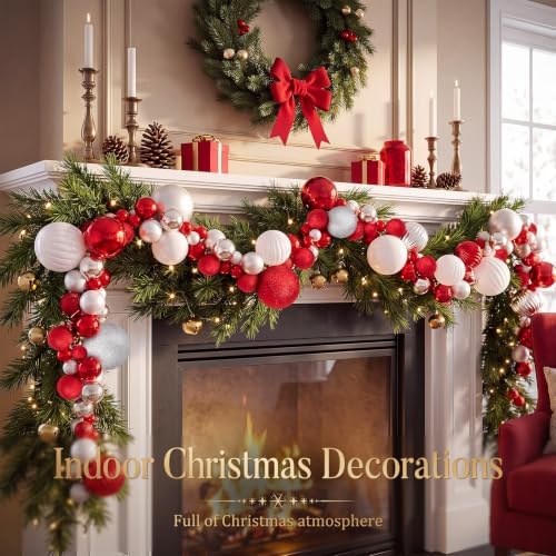 9.2 ft Christmas Ball Garland, Red, White, Silver