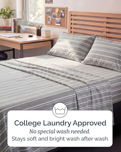 Full XL Sheets - 4 Piece Full XL Sheet Set - Soft & Cooling - Grey Stripes