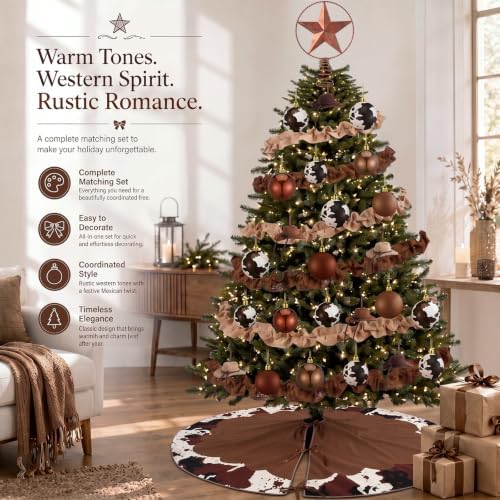 Sosation 28 Pcs Western Cowhide Christmas Tree Decor Complete Set