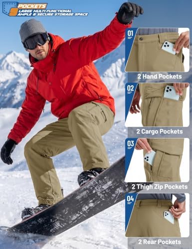 TACVASEN Men's Winter Snow Ski Pants Fleece Lined Waterproof Work Tactical