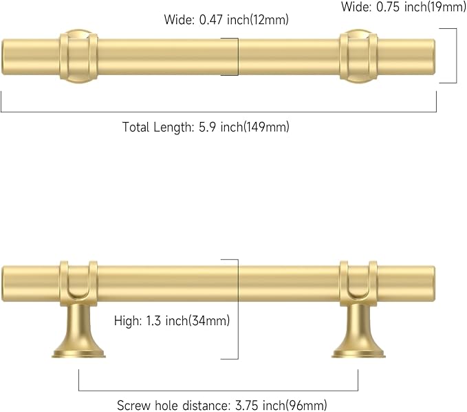 Asidrama 10 Pack 3.75 Inch(96mm) Brushed Gold Kitchen Cabinet Handles, Cabinet Pulls Kitchen Cabinet Hardware Cupboard Handles Drawer Pulls