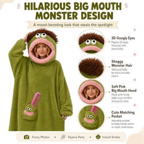 Halloween Adult Big Mouth Monster Onesie, Goofy Coral Fleece Couple Pajamas