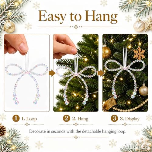 DIYDEC 18PCS Glitter Christmas Bow Ornaments 4.5in Tree Topper Decor