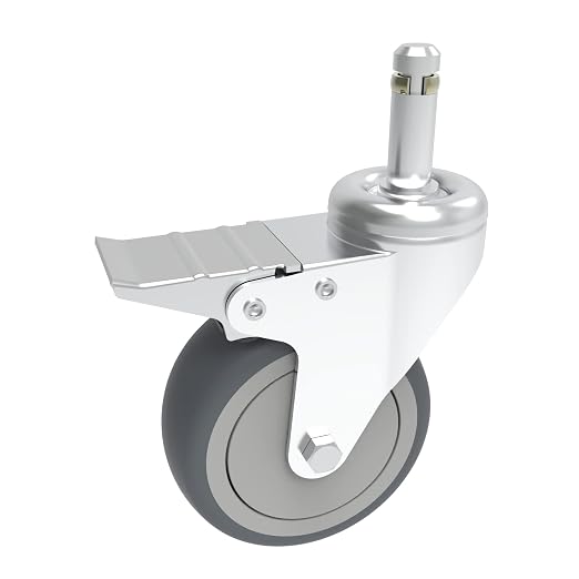 RILIDRI 5-Inch Swivel Stem Caster, 7/16-Inch Stem Diameter Rubber Wheel, Heavy Duty TPR Thermoplastic Rubber Replacement Wheels, 225-lb per Wheel- 4 Pack(2 Brakes 2 Swivel)