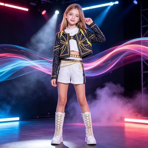 Kids Pop Star Hunter Costume Girls Halloween Costumes with Accessories Set