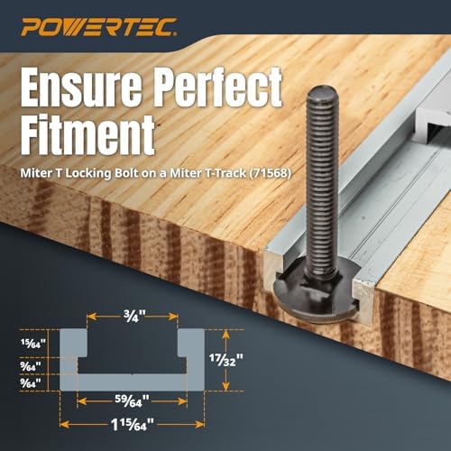 POWERTEC 48" Miter T Track w/T-Bar for Table Saw, Router Table, Band Saw, Works with 3/4” x 3/8” Miter T Slot, Miter Gauge, T Track Accessories for Woodworking and Sliding Jigs, 2 Set (71156-P2V)
