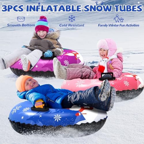Inflatable Snow Tube, 36‘’ 3P/4P Snowman Snow Tubes for Kids Adults