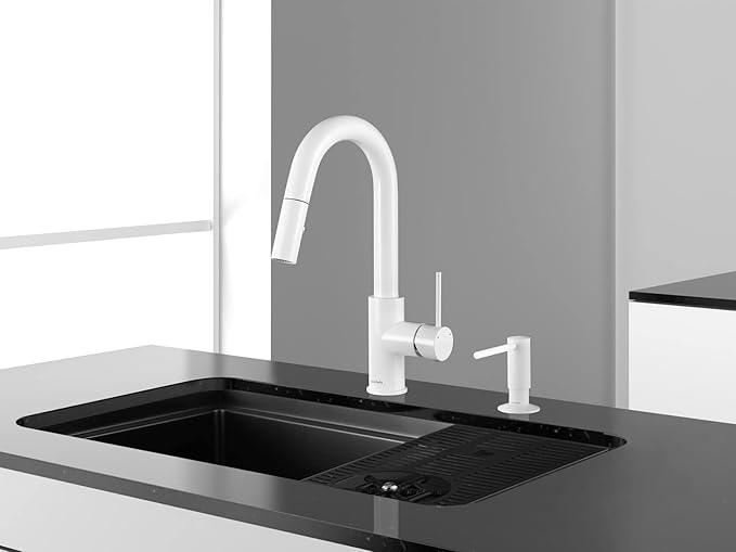 AguaStella ASF026W Bulit in Soap Dispenser Shiny White for Kitchen Sink with Soap Bottle Countertop Pump