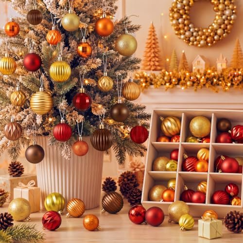 Lunmon 64 Pcs Fall Thanksgiving Tree Ornaments, Orange Brown Burgundy Gold