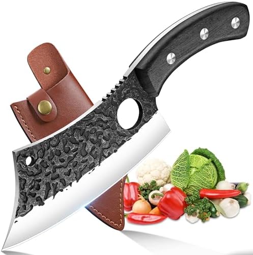 ROCOCO Meat Cleaver Butcher Knife - Full Tang Knife & Sheath Gift Idea Men