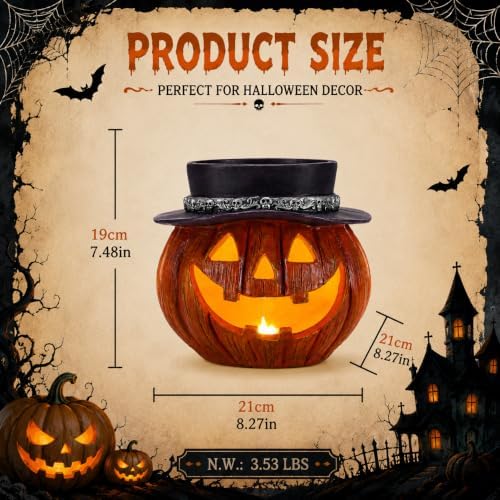 Light Up Pumpkin Candy Bowl for Halloween with Batteries Included