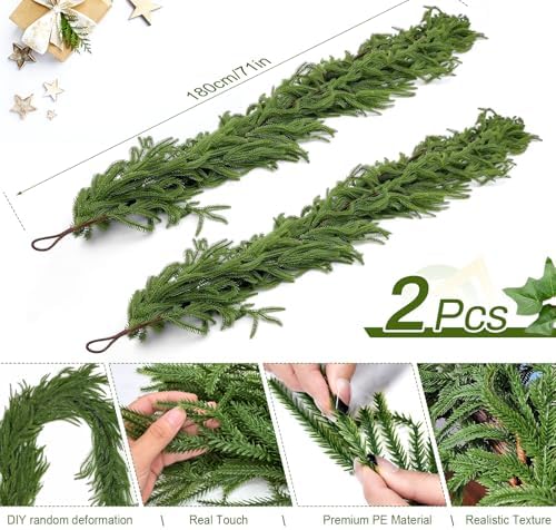 2PCS 6FT Christmas Norfolk Pine Garland