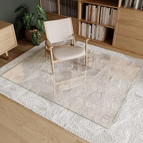 Koonmi Tempered Glass Chair Mat 51"x63" - Premium Office Chair Mat for Hardwood Floors & Low-Pile Carpet with 4 Non-Slip Pads - Thick Scratch-Resistant Surface