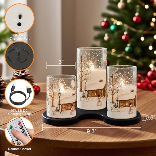 Snowman Glass Flameless Candles Rechargeable Battery Operated
