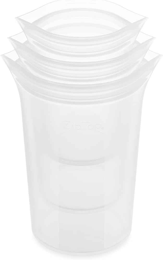 Zip Top Reusable Food Storage Bags | 3 Cup Set [Frost] | Silicone Meal Prep Container | Microwave, Dishwasher and Freezer Safe | Made in the USA