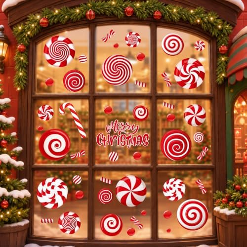 9 Sheets Christmas Window Clings Decor, Candy Cane Christmas Decorations