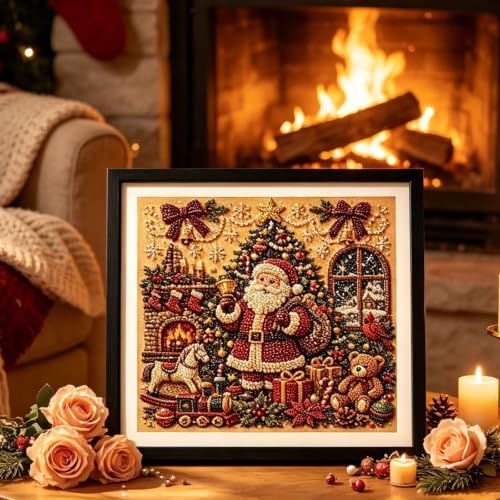 DIY Christmas Pearl Diamond Painting Art Kit Gifts Adults with Frame