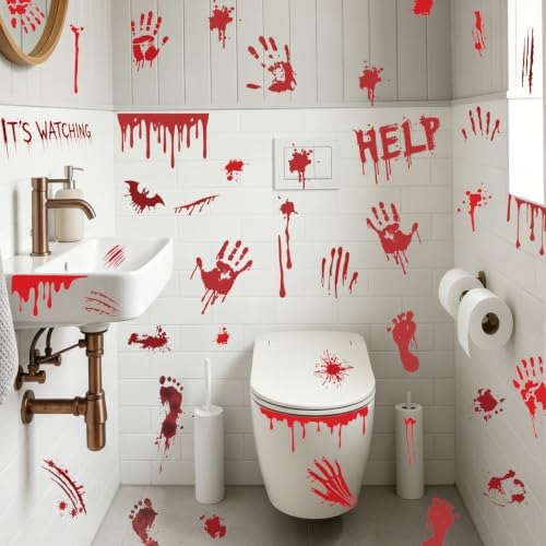 Halloween Bloody Handprint Footprint Wall & Window Stickers, Horror Decor