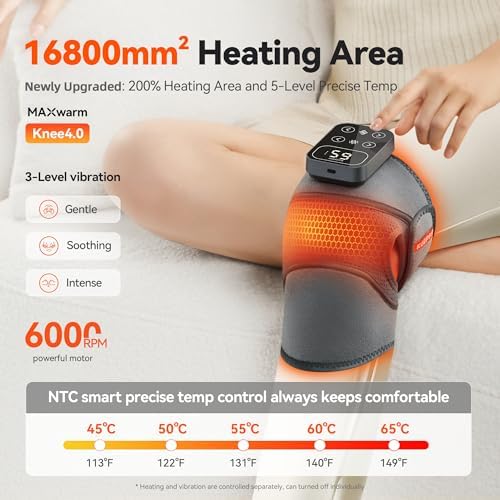IKEEPFIT Cordless Knee Massager with Heat Vibration for Pain Relief, MAXwarm 4.0[2026 Upgraded] - Electric Heated Knee Brace with 5 Heat Levels and 3 Massage Mode, Gifts for Men Women (Grey, Single)