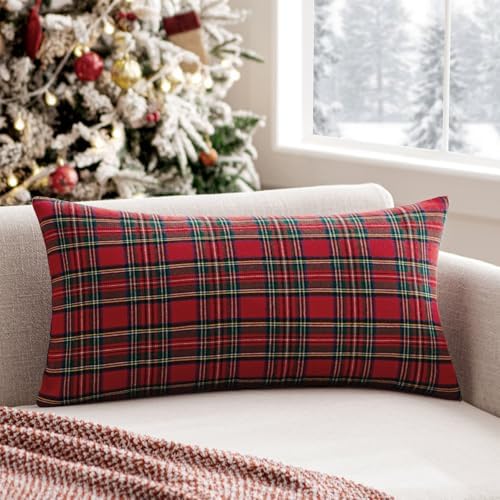 MIULEE Christmas Plaid Pillow Cover Scottish Tartan 12x24 Red