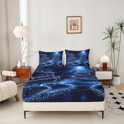 Castle Fairy Christmas Tree Sheet Set Kids Boys Girls Glowing Reindeer Fitted Sheets Set Full Size Bedding Sheet Sets Includes 1 Flat Sheet,1 Fitted Sheet,2 Pillowcases