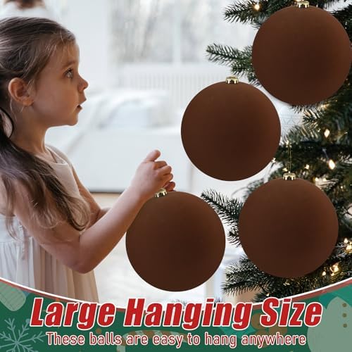 Hollowfly 4 Pcs 8 Inch Extra Large Velvet Christmas Balls Oversized Huge Big Christmas Tree Ornaments Balls for Family Holiday Xmas Tree Hanging