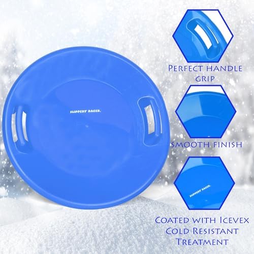 Slippery Racer Heavy-Duty Cold Resistant Downhill Pro Adults and Kids Plastic Outdoor Winter Saucer Disc Snow Sled with Handles (Superman, 2)