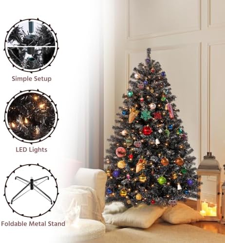 Yaheetech 4.5ft Pre-lit Christmas Tree with 150 Warm White Lights, Black