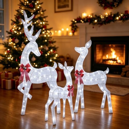 winemana Outdoor Reindeer Christmas Decorations Yard Lighted Deer Set of 3