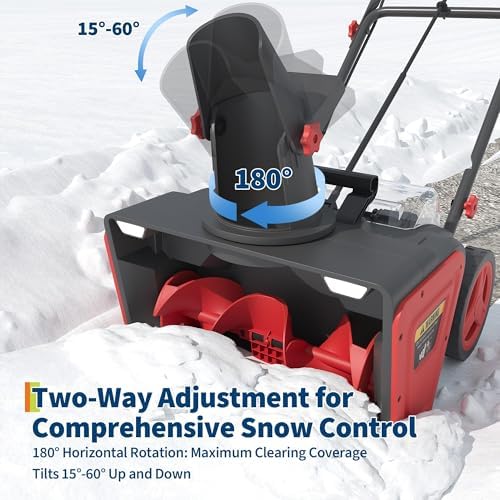 Cordless Snow Blower, Electric Self-Propelled Battery Snow Blower with 2X 20v Battery, Clears 20" Wide, 12" Deep Snow, 180° Rotating Chute, LED Lights for Winter Storm for Sidewalk and Driveways, Red