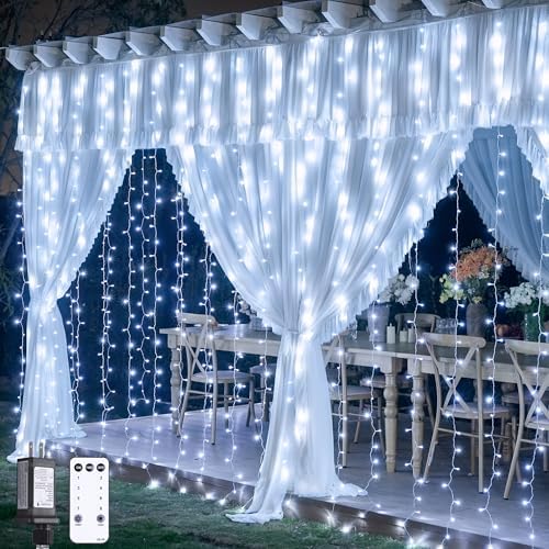 JMEXSUSS 900LED Curtain Lights, White Christmas Lights, 9.5x29.5ft