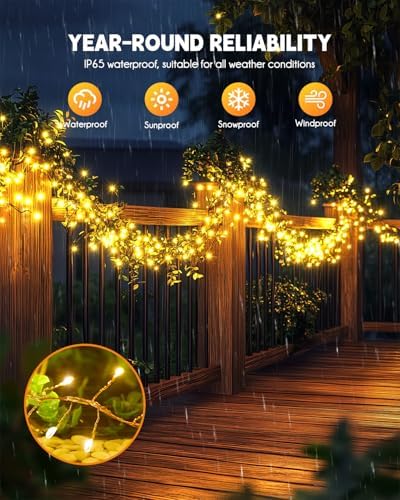 2 Pack 240 LED 20FT Total 40FT 480LED Solar Fairy Lights Outdoor Waterproof