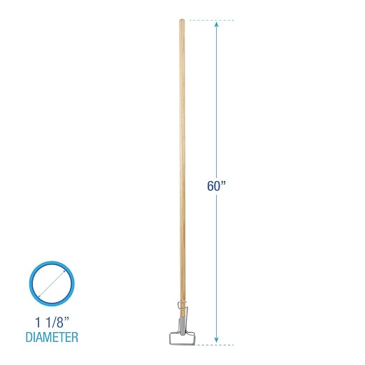 Boardwalk BWK609 Spring Grip Metal Head Mop Handle for Most Mop Heads, 60" Wood Handle