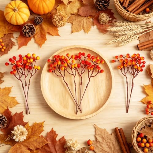 Fangoo 20 Pack 7 Inch Fall Artificial Orange Berry Stems