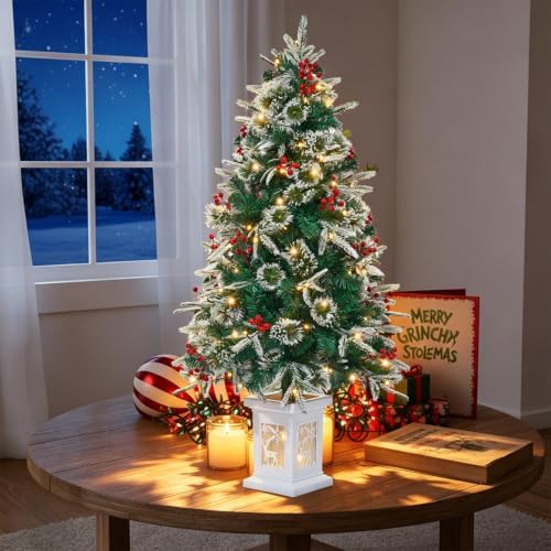 3 FT Pre-Lit Artificial Christmas Tree with Vintage Potted Base, 1 Pack